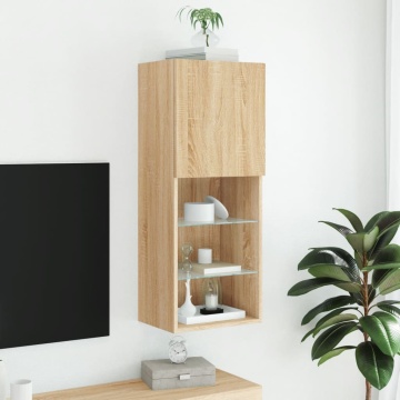 Comodă TV cu lumini LED, stejar sonoma, 40,5x30x102 cm - Img 4