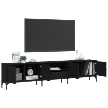 Comodă TV cu sertar, negru, 200x25x44 cm, lemn prelucrat - Img 4
