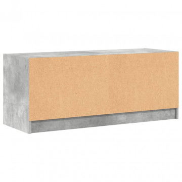 Comodă TV cu uși din sticlă, gri beton, 102x37x42 cm - Img 7