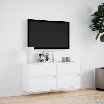 Comodă TV de perete cu lumini LED, alb, 100x31x45 cm - Img 4