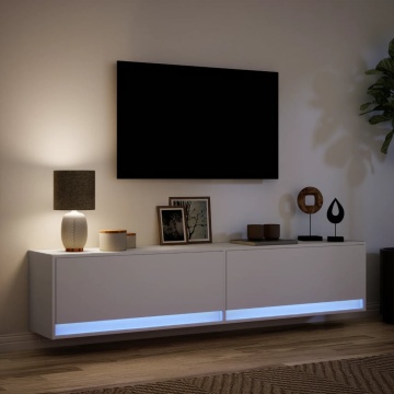 Comodă TV de perete cu lumini LED, alb, 180x31x38 cm - Img 8