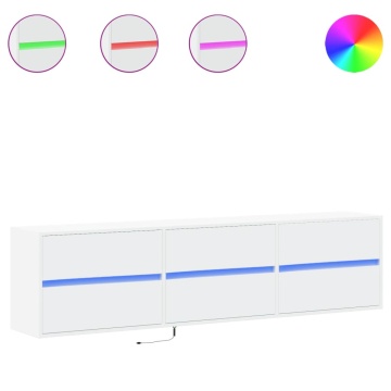 Comodă TV de perete cu lumini LED, alb, 180x31x45 cm - Img 2