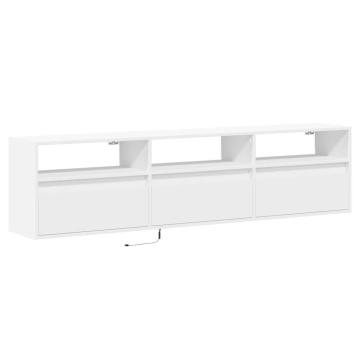 Comodă TV de perete cu lumini LED, alb, 180x31x45 cm - Img 3