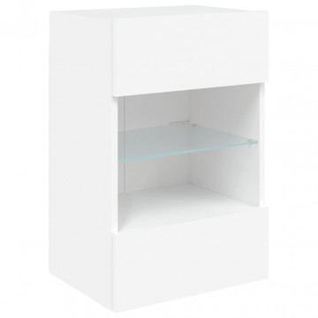Comodă TV de perete cu lumini LED, alb, 40x30x60,5 cm - Img 3