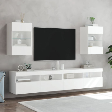 Comodă TV de perete cu lumini LED, alb, 40x30x60,5 cm - Img 5