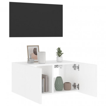 Comodă TV de perete cu lumini LED, alb, 60x35x31 cm - Img 5