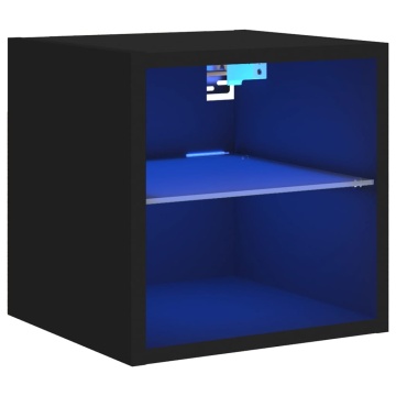 Comodă TV de perete cu lumini LED, negru, 30x28,5x30 cm - Img 2