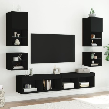 Comodă TV de perete cu lumini LED, negru, 30x28,5x30 cm - Img 8