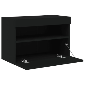 Comodă TV de perete cu lumini LED, negru, 60x30x40 cm - Img 7