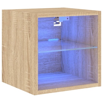Comodă TV de perete cu lumini LED, stejar sonoma 30x28,5x30 cm - Img 2