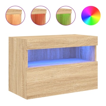 Comodă TV de perete cu lumini LED, stejar sonoma, 60x30x40 cm - Img 2