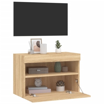Comodă TV de perete cu lumini LED, stejar sonoma, 60x30x40 cm - Img 6
