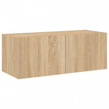 Comodă TV de perete cu lumini LED, stejar sonoma, 80x35x31 cm - Img 6