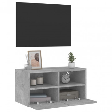 Comodă TV de perete, gri beton, 60x30x30 cm, lemn prelucrat - Img 5