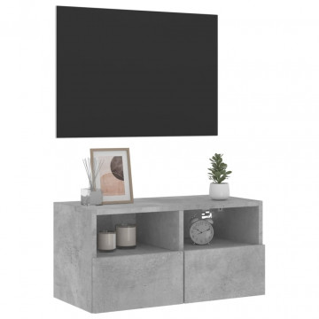 Comodă TV de perete, gri beton, 60x30x30 cm, lemn prelucrat - Img 8