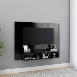 Comodă TV de perete, negru extralucios, 120x23,5x90 cm, PAL - Img 1