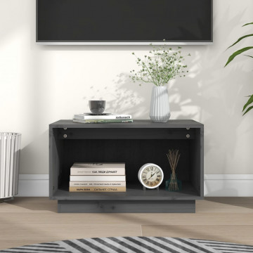 Comodă TV, gri, 60x35x35 cm, lemn masiv de pin - Img 1