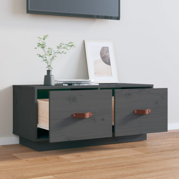 Comodă TV, gri, 80x34x35 cm, lemn masiv de pin - Img 3