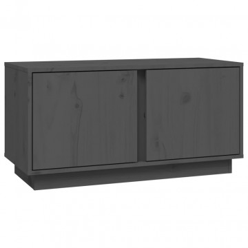 Comodă TV, gri, 80x35x40,5 cm, lemn masiv de pin - Img 2