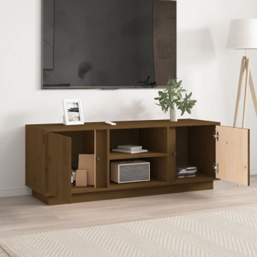 Comodă TV, maro miere, 110x35x40,5 cm, lemn masiv de pin - Img 3