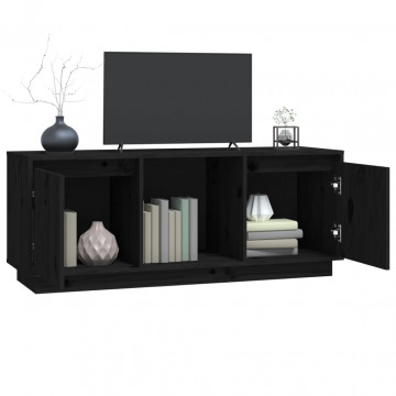 Comodă TV, negru, 110,5x35x44 cm, lemn masiv de pin - Img 4