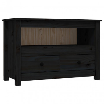Comodă TV, negru, 79x35x52 cm, lemn masiv de pin - Img 2