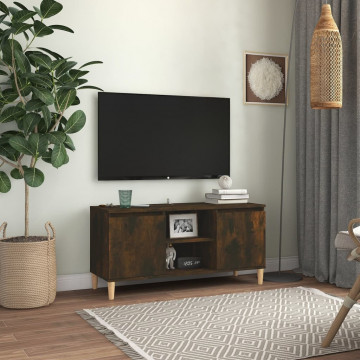 Comodă TV, picioare lemn masiv, stejar fumuriu, 103,5x35x50 cm - Img 1