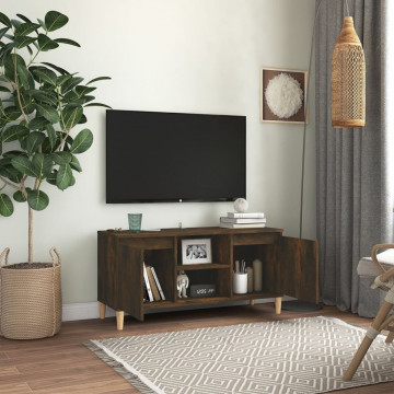 Comodă TV, picioare lemn masiv, stejar fumuriu, 103,5x35x50 cm - Img 3