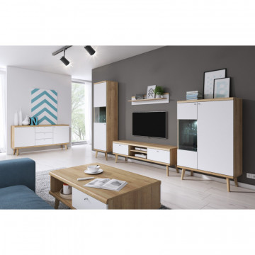 Comoda TV Prime PR02 din stejar Riviera - alb, 160 cm 2D - Img 2