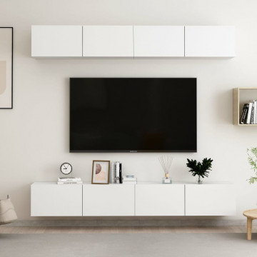 Comode TV, 4 buc., alb, 100x30x30 cm, PAL - Img 1