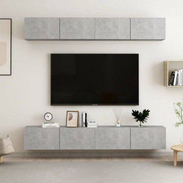 Comode TV, 4 buc., gri beton, 100x30x30 cm, PAL - Img 1