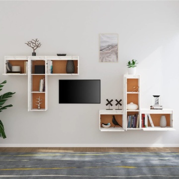 Comode TV, alb, 6 buc., lemn masiv de pin - Img 3
