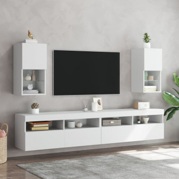 Comode TV cu lumini LED, 2 buc., alb, 30,5x30x60 cm - Img 3