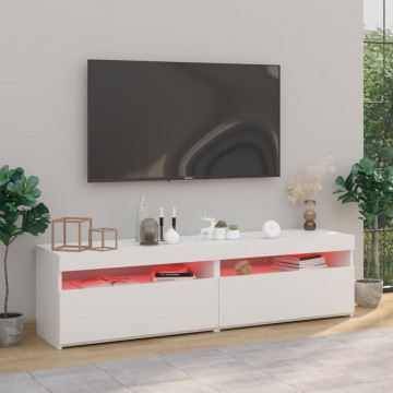 Comode TV cu lumini LED, 2 buc., alb extralucios, 75x35x40 cm - Img 5