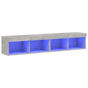 Comode TV cu lumini LED, 2 buc., gri beton, 80x30x30 cm - Img 2