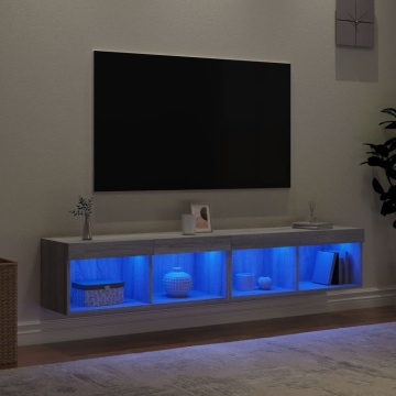 Comode TV cu lumini LED, 2 buc., gri sonoma, 80x30x30 cm - Img 4
