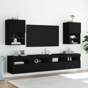 Comode TV cu lumini LED, 2 buc., negru, 40,5x30x60 cm - Img 1