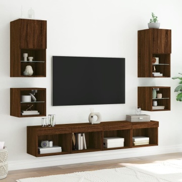 Comode TV cu lumini LED, 2 buc., stejar maro, 30x28,5x30 cm - Img 8