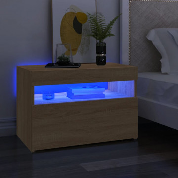 Comode TV cu lumini LED, 2 buc., stejar Sonoma, 60x35x40 cm - Img 5