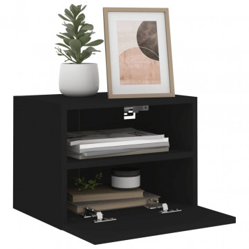 Comode TV de perete, 2 buc., negru, 40x30x30 cm, lemn prelucrat - Img 8