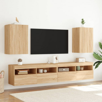 Comode TV de perete, 2 buc., stejar sonoma, 40,5x30x60 cm, lemn - Img 3