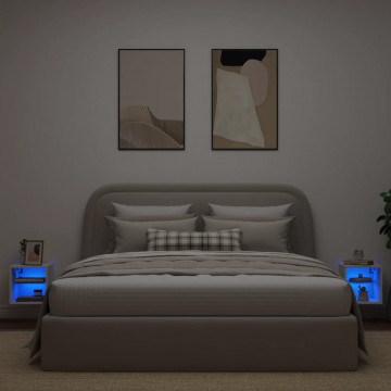 Comode TV de perete cu lumini LED, 2 buc., alb, 30x28,5x30 cm - Img 3