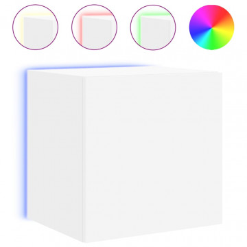 Comode TV de perete cu lumini LED, 2 buc., alb, 40,5x35x40 cm - Img 6