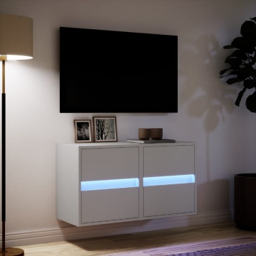 Comode TV de perete cu lumini LED, 2 buc., alb, 41x31x45 cm - Img 8