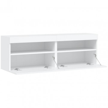 Comode TV de perete cu lumini LED, 2 buc., alb, 60x30x40 cm - Img 7