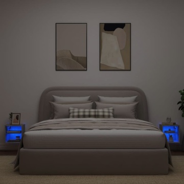 Comode TV de perete cu lumini LED 2 buc. gri beton 30x28,5x30cm - Img 3