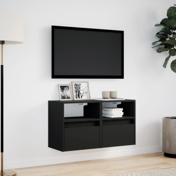 Comode TV de perete cu lumini LED, 2 buc., negru, 41x31x45 cm - Img 4