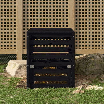 Compostor, negru, 63,5x63,5x77,5 cm, lemn masiv de pin - Img 1
