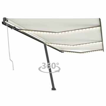 Copertină automată cu LED & senzor vânt, crem, 600x300 cm - Img 1