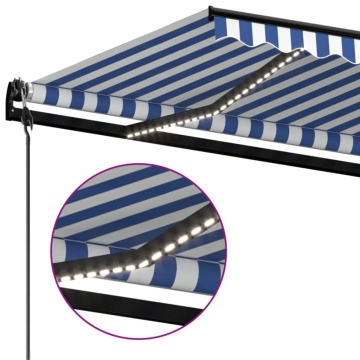 Copertină automată cu senzor vânt&LED, albastru/alb, 600x300 cm - Img 8